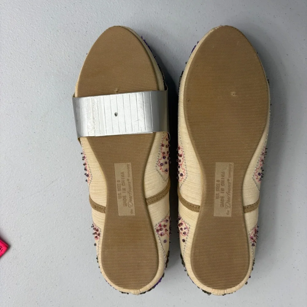 Dearfoams Studio Slippers Embellished Beaded Boho Flats Cream‎ Purple Size 8